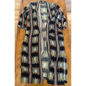 Bel Kazan KimonoDuster AztecPrint 3/4Sleeve OpenFront CoverUp Bohemian Small EUC